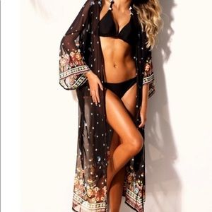 5⭐️ Black Sheer Boho Long Sleeve Beach Cover Up